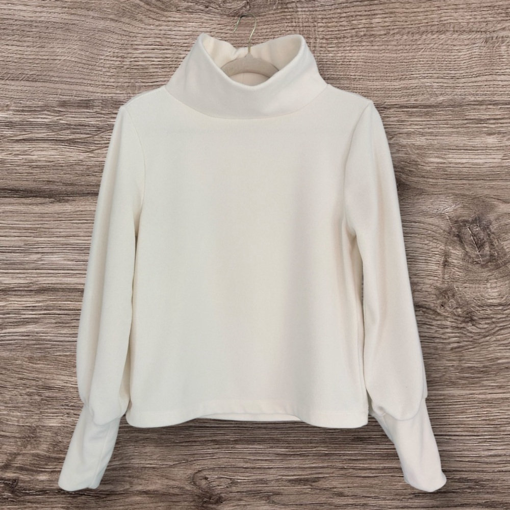 913 Dudley Stephens Bellport Puff Sleeve Turtleneck Cream Terry Fleece XS
